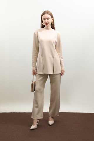 Çift Yırtmaçlı Takım Krem - 2