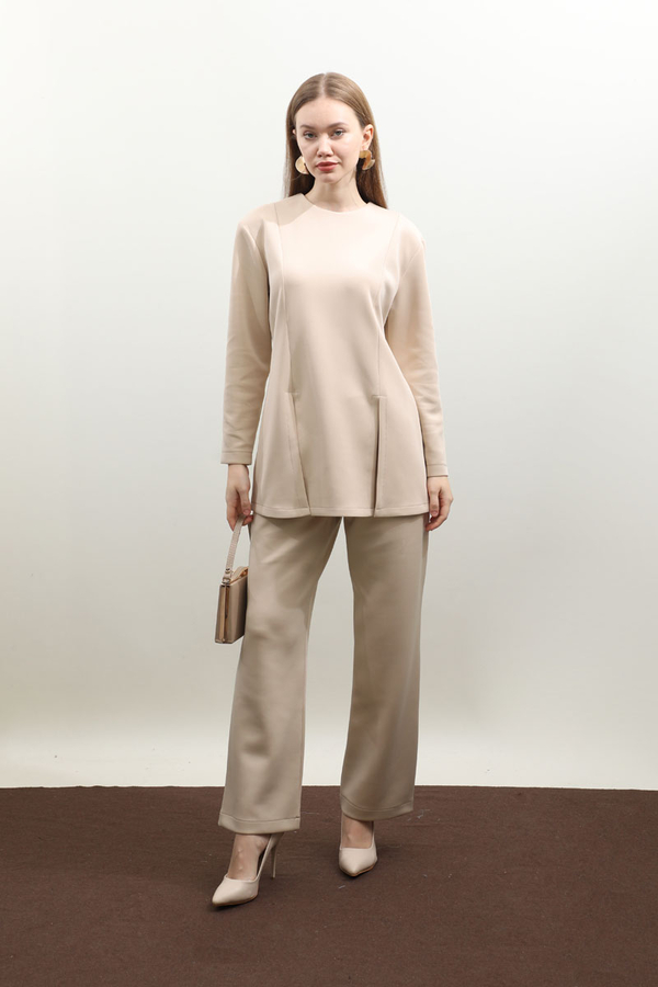 Çift Yırtmaçlı Takım Krem - 2