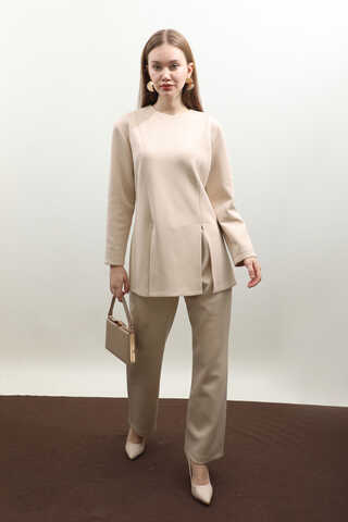 Çift Yırtmaçlı Takım Krem - 1