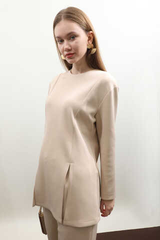 Çift Yırtmaçlı Takım Krem - 5