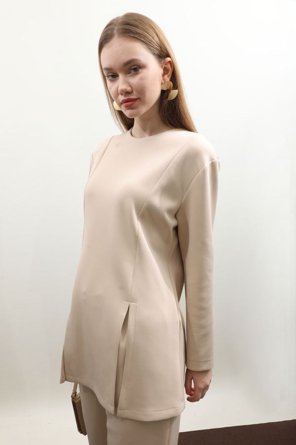 Çift Yırtmaçlı Takım Krem - 5