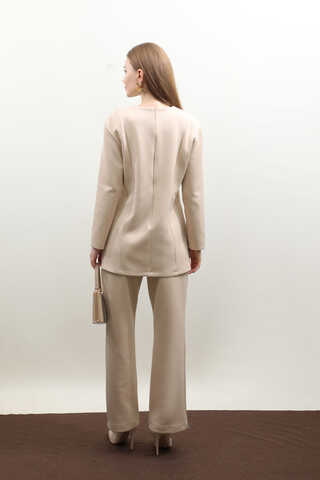 Çift Yırtmaçlı Takım Krem - 7