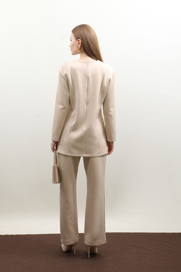 Çift Yırtmaçlı Takım Krem - 7