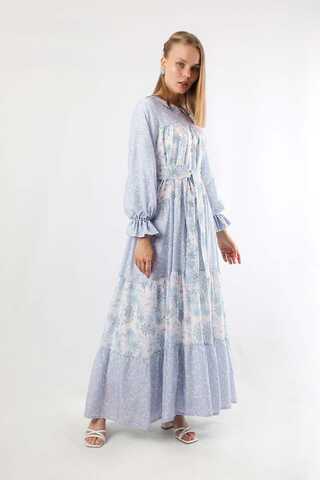 Çıtır Desenli Büzgülü Elbise Bebe Mavisi - 3