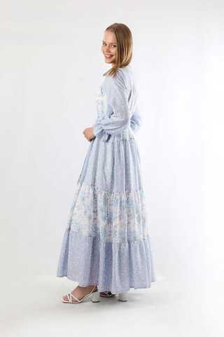 Çıtır Desenli Büzgülü Elbise Bebe Mavisi - 5