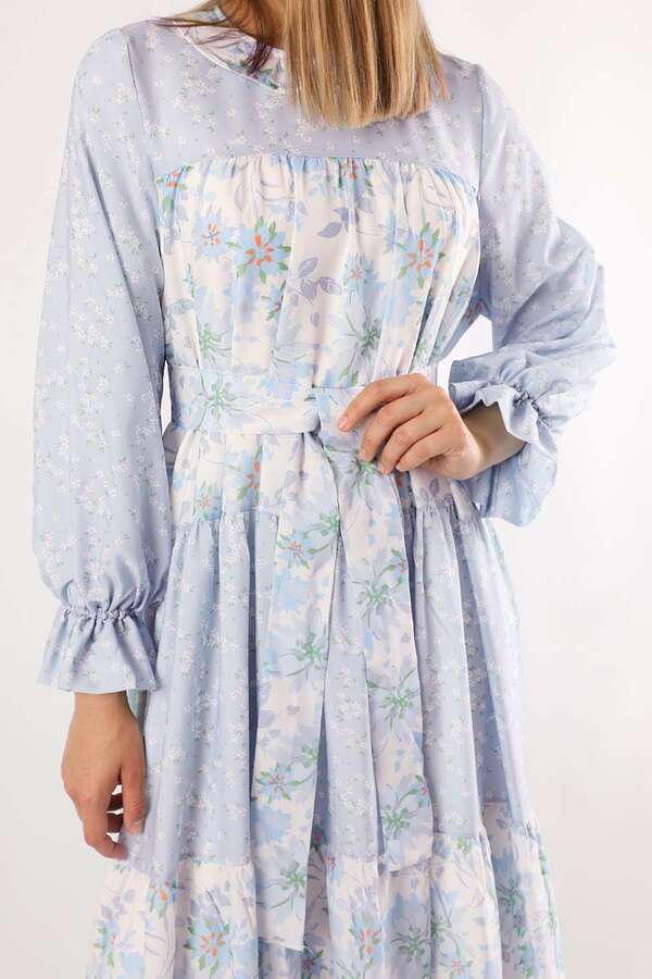 Çıtır Desenli Büzgülü Elbise Bebe Mavisi - 4