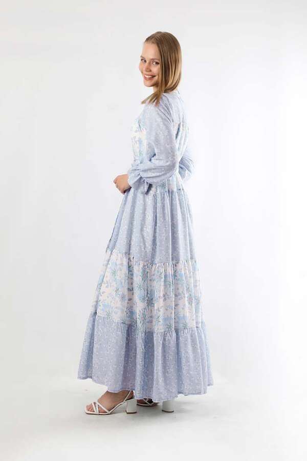 Çıtır Desenli Büzgülü Elbise Bebe Mavisi - 5