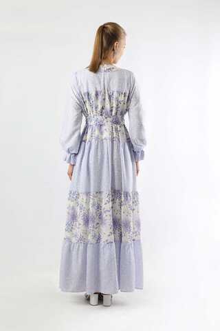 Çıtır Desenli Büzgülü Elbise Lila - 4