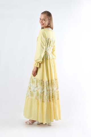 Çıtır Desenli Büzgülü Elbise Limon - 5