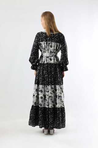 Çıtır Desenli Büzgülü Elbise Siyah - 6