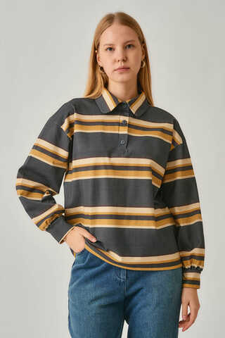 Çizgi Baskılı Sweatshirt Antrasit - 3