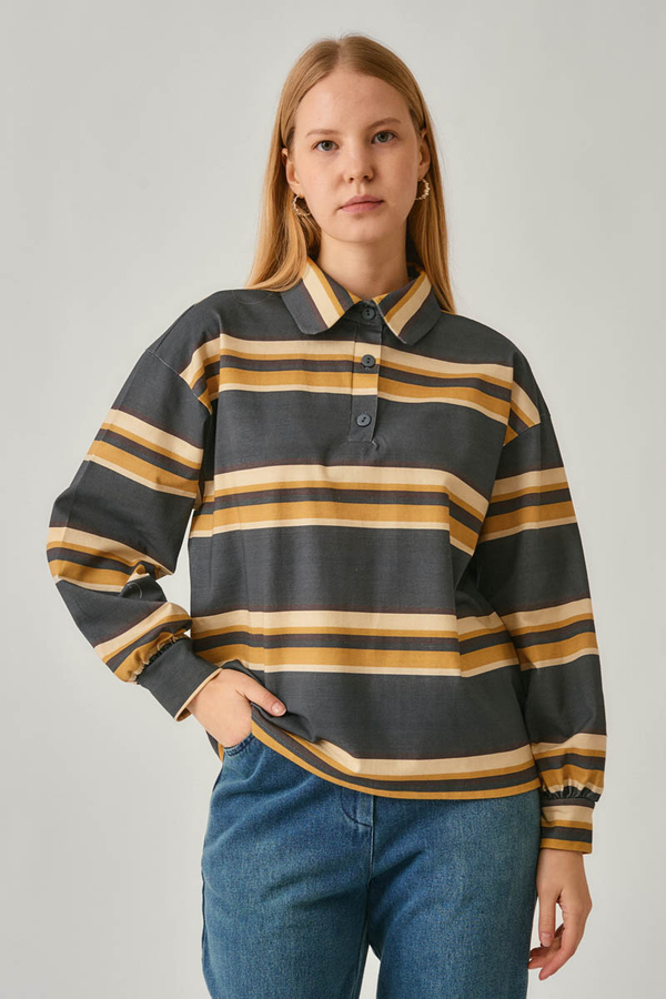 Çizgi Baskılı Sweatshirt Antrasit - 3