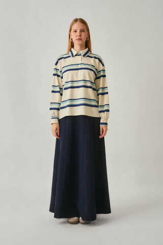 Çizgi Baskılı Sweatshirt Beyaz - 2