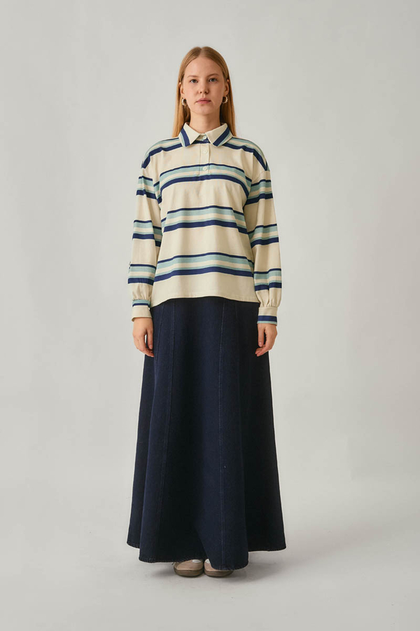 Çizgi Baskılı Sweatshirt Beyaz - 2