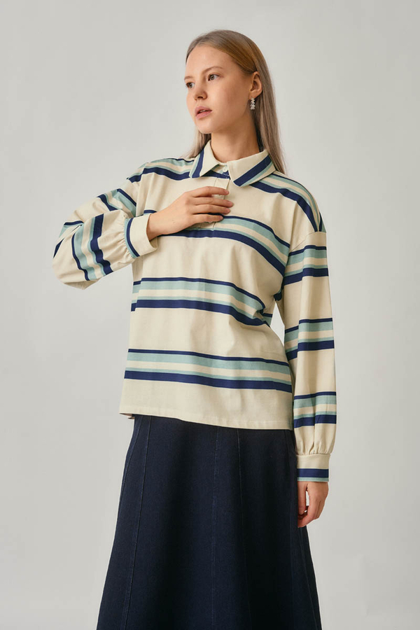 Çizgi Baskılı Sweatshirt Beyaz - 3