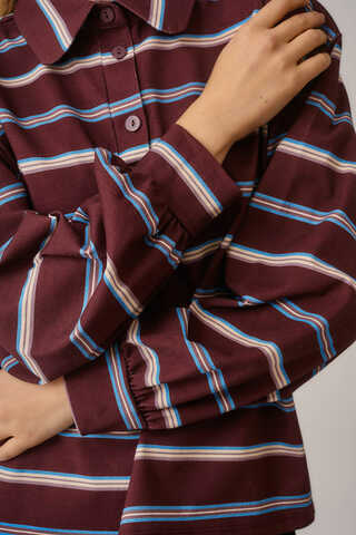 Çizgi Baskılı Sweatshirt Bordo - 9