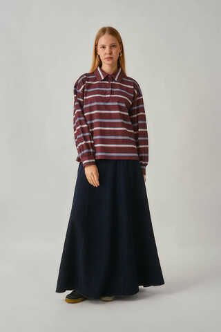 Çizgi Baskılı Sweatshirt Bordo - 10