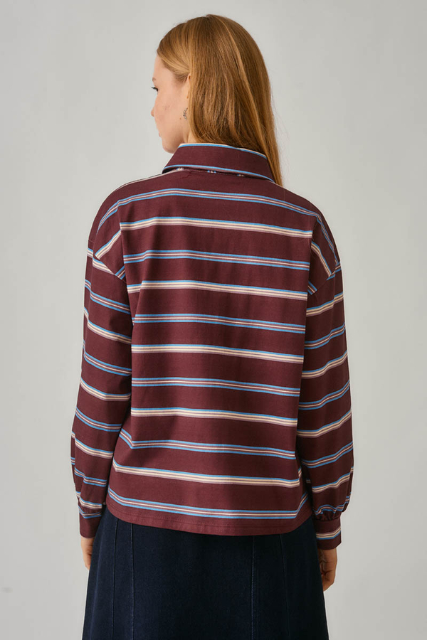 Çizgi Baskılı Sweatshirt Bordo - 13