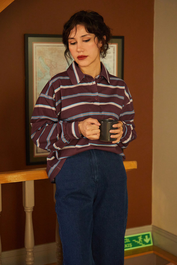 Çizgi Baskılı Sweatshirt Bordo - 2