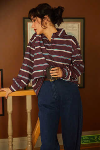 Çizgi Baskılı Sweatshirt Bordo - 4