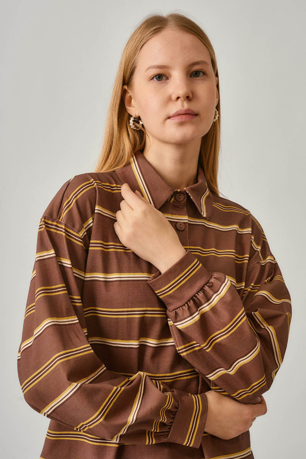 Çizgi Baskılı Sweatshirt Kahverengi - 5