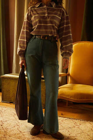 Çizgi Baskılı Sweatshirt Kahverengi - 3