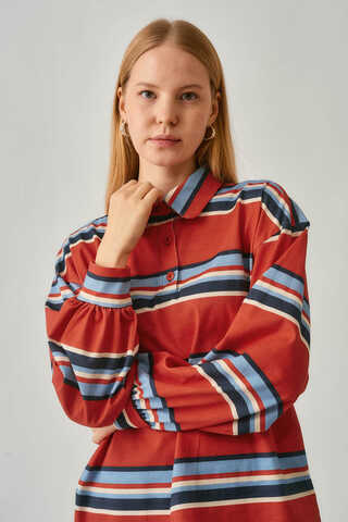 Çizgi Baskılı Sweatshirt Kırmızı - 6