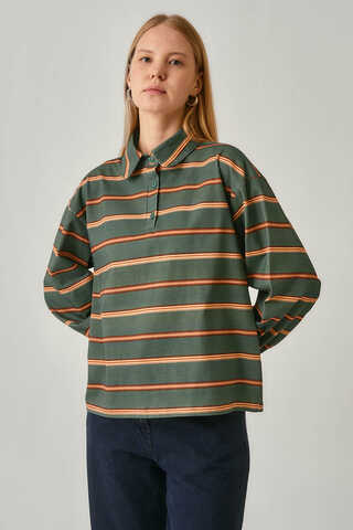 Çizgi Baskılı Sweatshirt Koyu Yeşil - 3