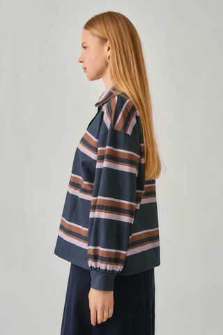 Çizgi Baskılı Sweatshirt Lacivert - 2