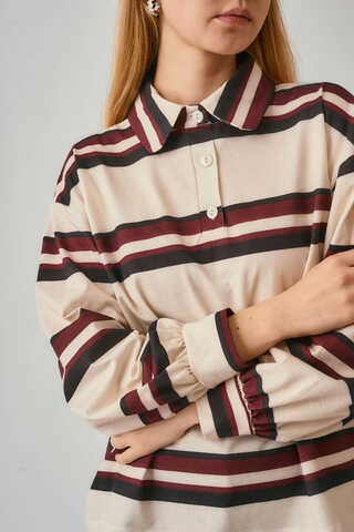 Çizgi Baskılı Sweatshirt Taş - 1