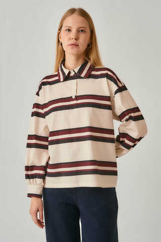 Çizgi Baskılı Sweatshirt Taş - 3