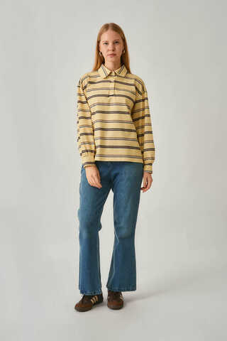 Çizgi Baskılı Sweatshirt Tereyağı Sarısı - 8