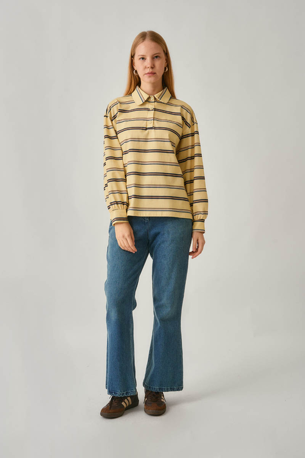 Çizgi Baskılı Sweatshirt Tereyağı Sarısı - 8