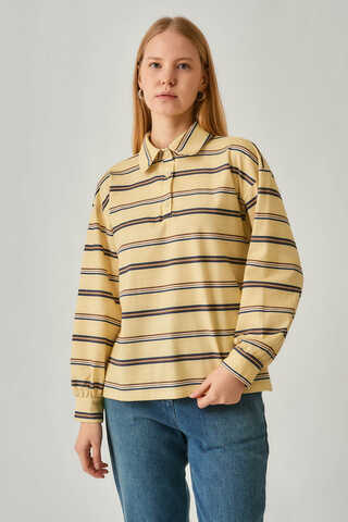 Çizgi Baskılı Sweatshirt Tereyağı Sarısı - 6