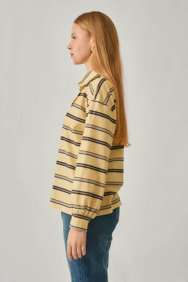 Çizgi Baskılı Sweatshirt Tereyağı Sarısı - 9