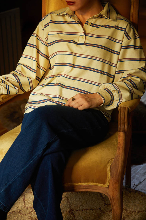 Çizgi Baskılı Sweatshirt Tereyağı Sarısı - 4