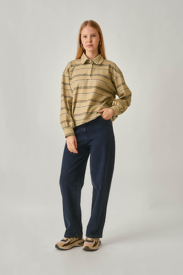 Çizgi Baskılı Sweatshirt Toprak Yeşili - 11