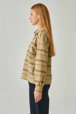 Çizgi Baskılı Sweatshirt Toprak Yeşili - 13