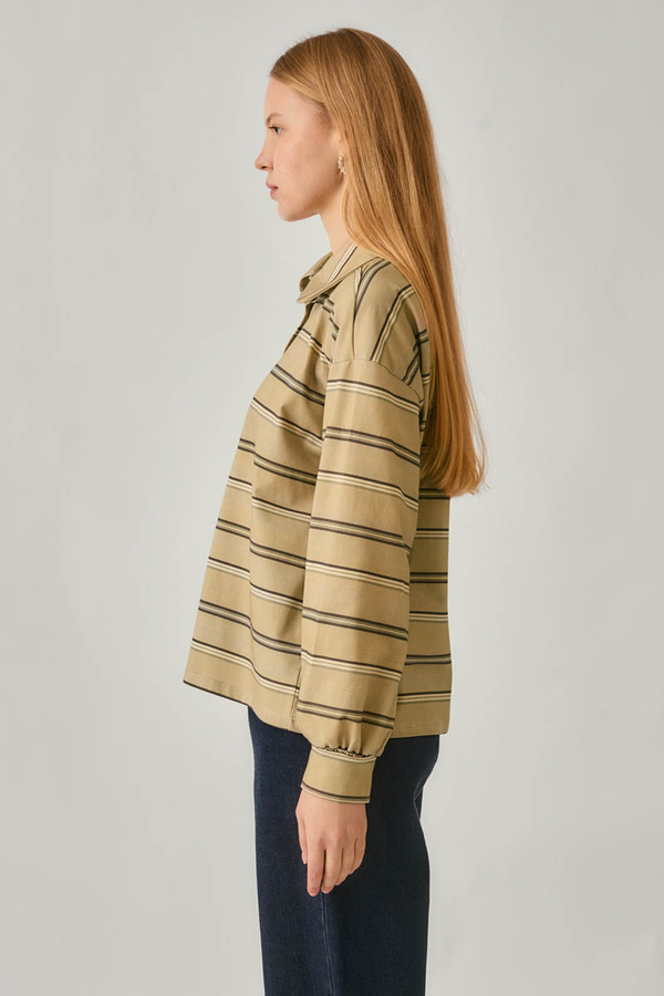 Çizgi Baskılı Sweatshirt Toprak Yeşili - 13