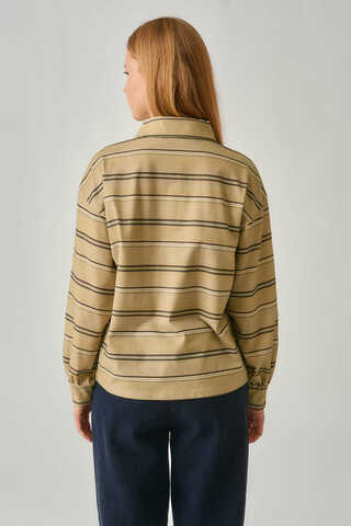 Çizgi Baskılı Sweatshirt Toprak Yeşili - 16