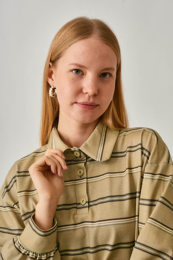 Çizgi Baskılı Sweatshirt Toprak Yeşili - 14