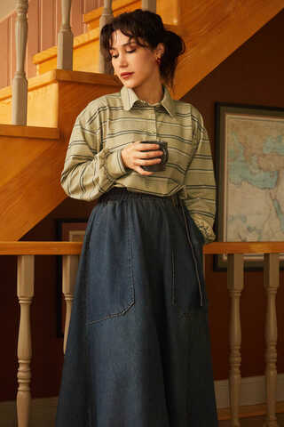 Çizgi Baskılı Sweatshirt Toprak Yeşili - 4