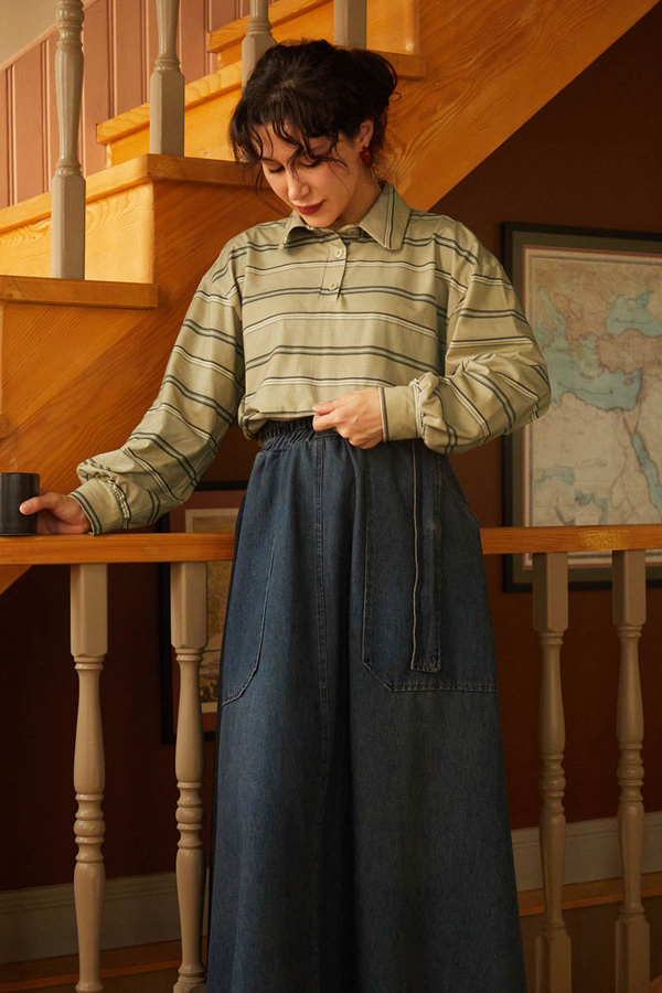 Çizgi Baskılı Sweatshirt Toprak Yeşili - 9