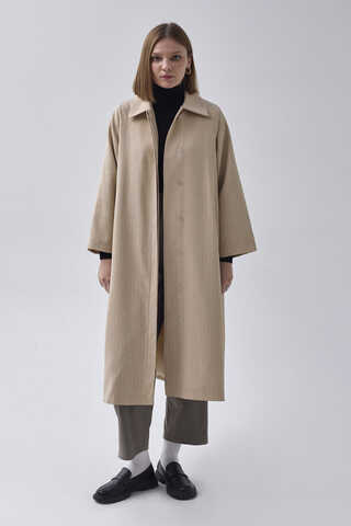 Çizgi Desenli Trençkot Taş - 6