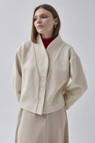 Çizgi Dokulu Ceket Ekru - 8