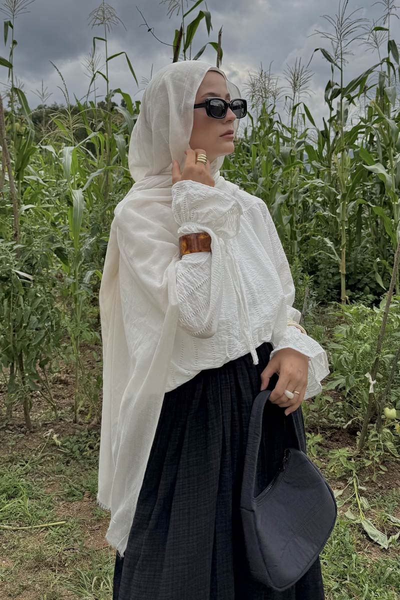 Çizgi Dokulu Gömlek Beyaz