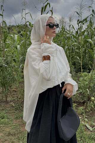 Çizgi Dokulu Gömlek Beyaz - 1