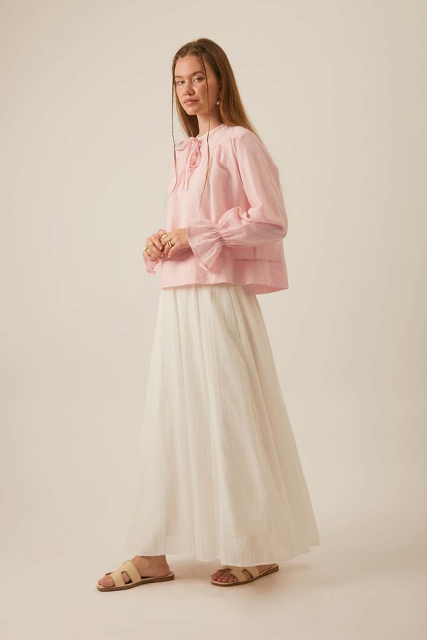 Çizgi Dokulu Gömlek Pudra - 12