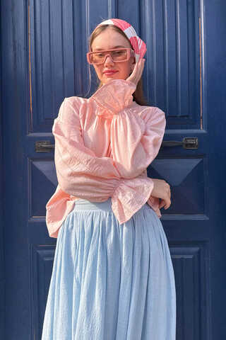 Çizgi Dokulu Gömlek Pudra - 8