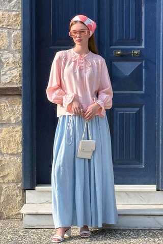 Çizgi Dokulu Gömlek Pudra - 9